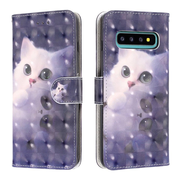 Pattern Printing Light Spot Decor Wallet Stand Leather Phone Case with Strap for Samsung Galaxy S10 - Cat-2