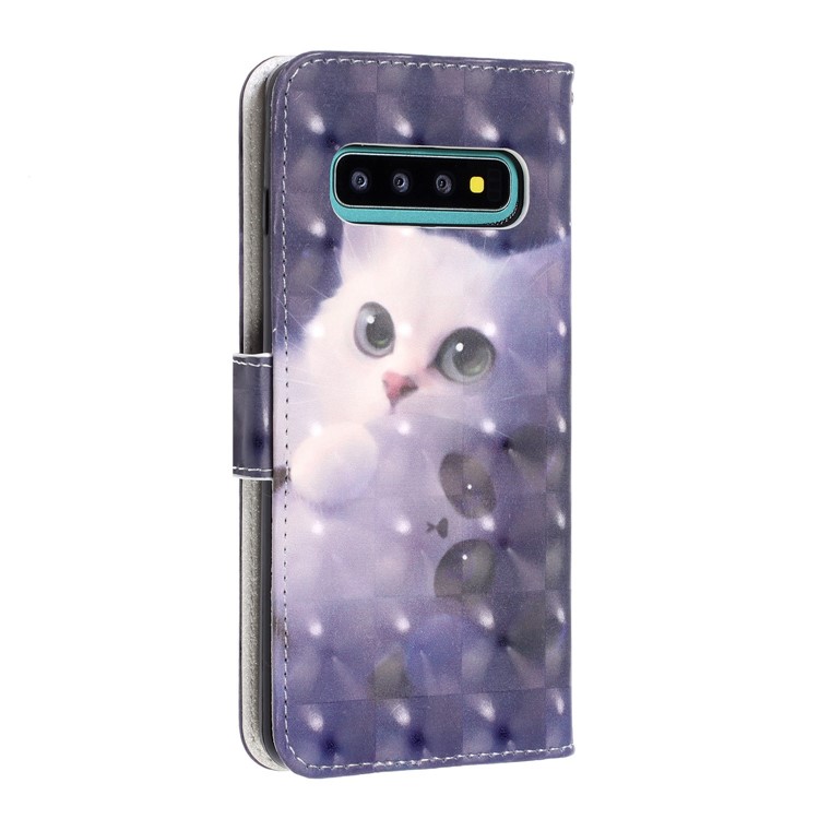Pattern Printing Light Spot Decor Wallet Stand Leather Phone Case with Strap for Samsung Galaxy S10 - Cat-4
