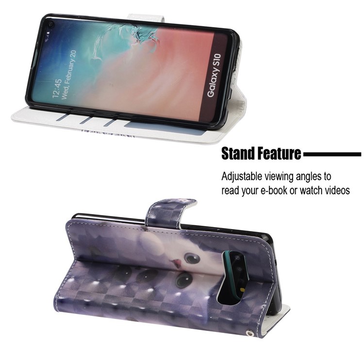 Pattern Printing Light Spot Decor Wallet Stand Leather Phone Case with Strap for Samsung Galaxy S10 - Cat-7
