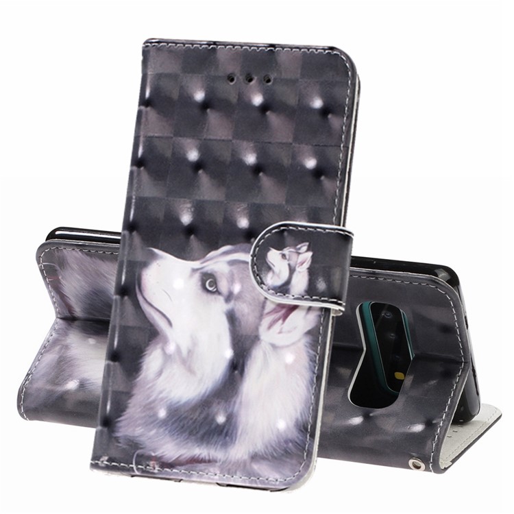 Pattern Printing Light Spot Decor Wallet Stand Leather Phone Case with Strap for Samsung Galaxy S10 - White Wolf-1