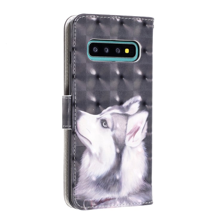 Pattern Printing Light Spot Decor Wallet Stand Leather Phone Case with Strap for Samsung Galaxy S10 - White Wolf-4