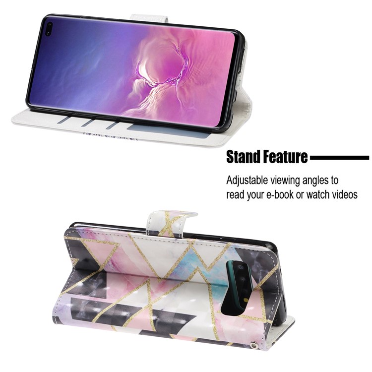 Pattern Printing Light Spot Decor Wallet Flip Leather Protective Cover with Strap for Samsung Galaxy S10 Plus - Colorful Stone Grain-7