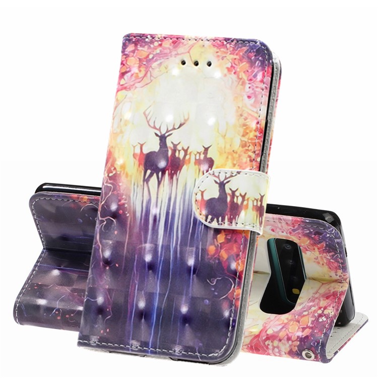 Pattern Printing Light Spot Decor Wallet Flip Leather Protective Cover with Strap for Samsung Galaxy S10 Plus - Elks-1