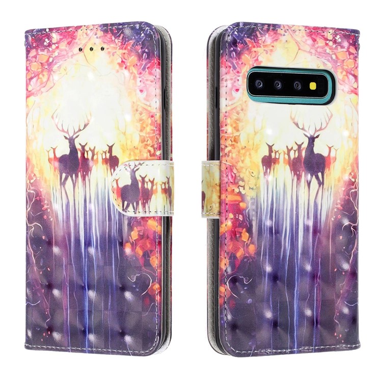 Pattern Printing Light Spot Decor Wallet Flip Leather Protective Cover with Strap for Samsung Galaxy S10 Plus - Elks-2