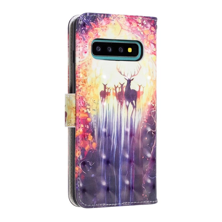 Pattern Printing Light Spot Decor Wallet Flip Leather Protective Cover with Strap for Samsung Galaxy S10 Plus - Elks-4