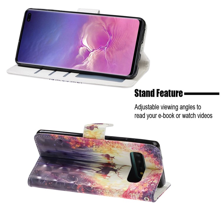 Pattern Printing Light Spot Decor Wallet Flip Leather Protective Cover with Strap for Samsung Galaxy S10 Plus - Elks-7