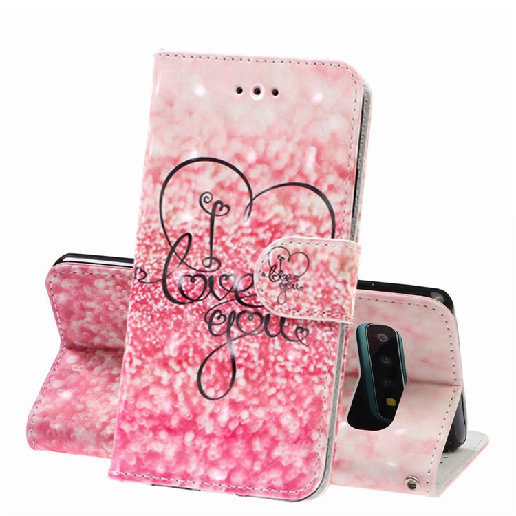 Pattern Printing Light Spot Decor Wallet Flip Leather Protective Cover with Strap for Samsung Galaxy S10 Plus - I Love You-1