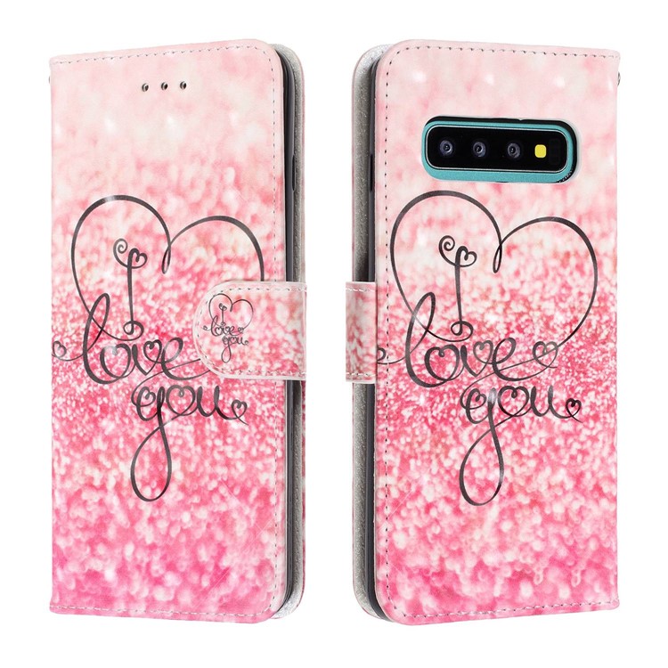 Pattern Printing Light Spot Decor Wallet Flip Leather Protective Cover with Strap for Samsung Galaxy S10 Plus - I Love You-2