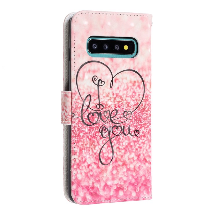 Pattern Printing Light Spot Decor Wallet Flip Leather Protective Cover with Strap for Samsung Galaxy S10 Plus - I Love You-4