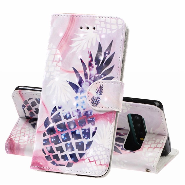 Pattern Printing Light Spot Decor Wallet Flip Leather Protective Cover with Strap for Samsung Galaxy S10 Plus - Pineapple-1