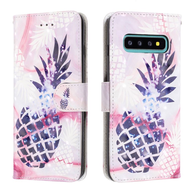Pattern Printing Light Spot Decor Wallet Flip Leather Protective Cover with Strap for Samsung Galaxy S10 Plus - Pineapple-2
