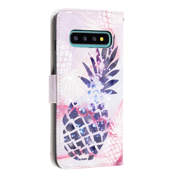 Pattern Printing Light Spot Decor Wallet Flip Leather Protective Cover with Strap for Samsung Galaxy S10 Plus - Pineapple-4