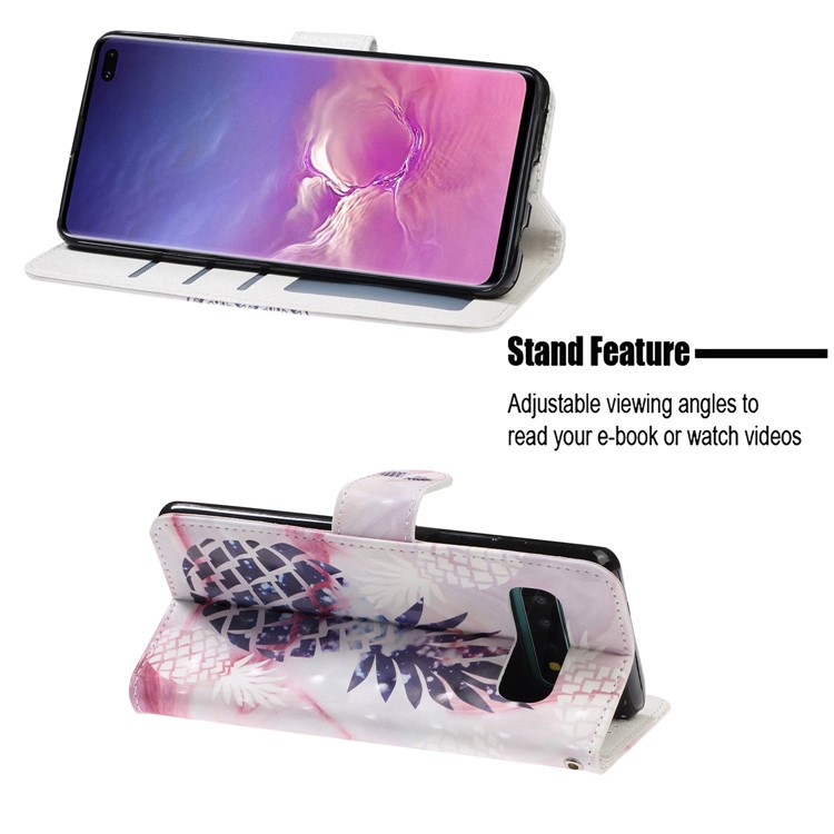 Pattern Printing Light Spot Decor Wallet Flip Leather Protective Cover with Strap for Samsung Galaxy S10 Plus - Pineapple-7