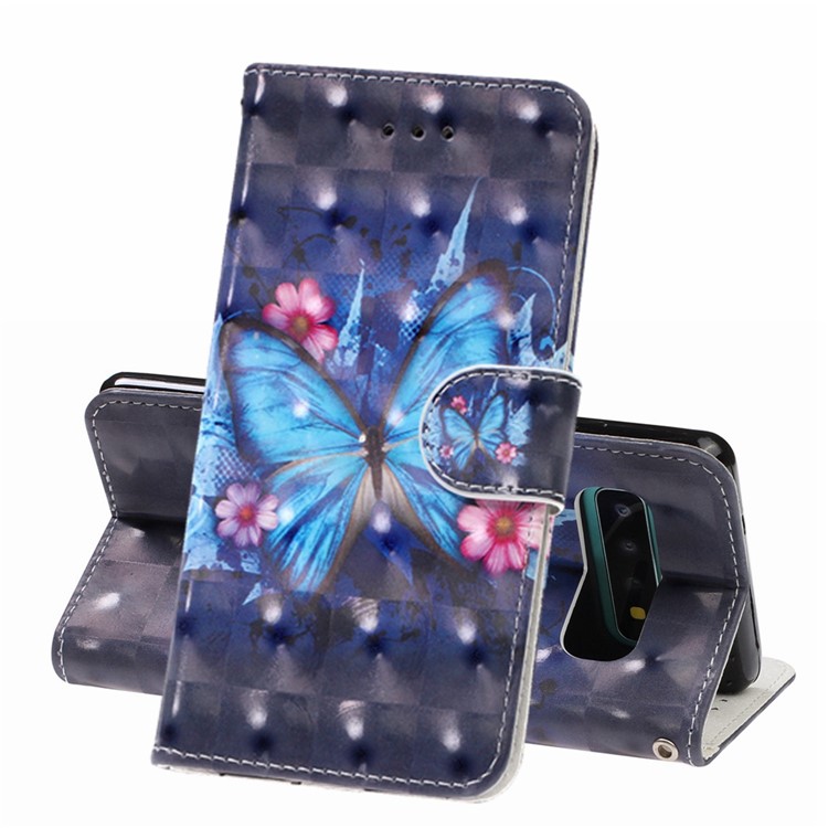 Pattern Printing Light Spot Decor Wallet Flip Leather Protective Cover with Strap for Samsung Galaxy S10 Plus - Blue Butterflies-1