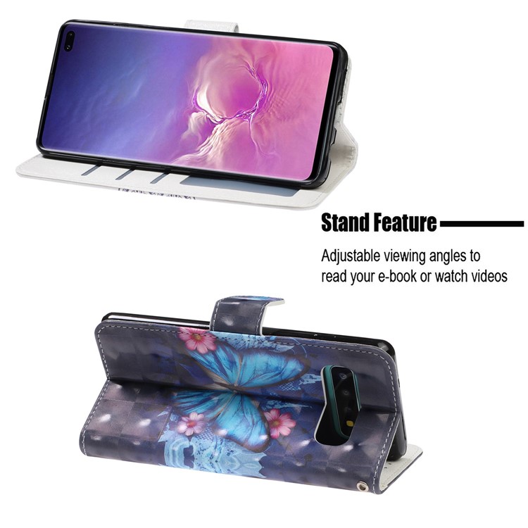 Pattern Printing Light Spot Decor Wallet Flip Leather Protective Cover with Strap for Samsung Galaxy S10 Plus - Blue Butterflies-7