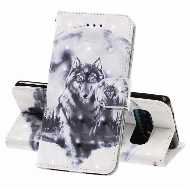 Pattern Printing Light Spot Decor Wallet Flip Leather Protective Cover with Strap for Samsung Galaxy S10 Plus - Wolf-1