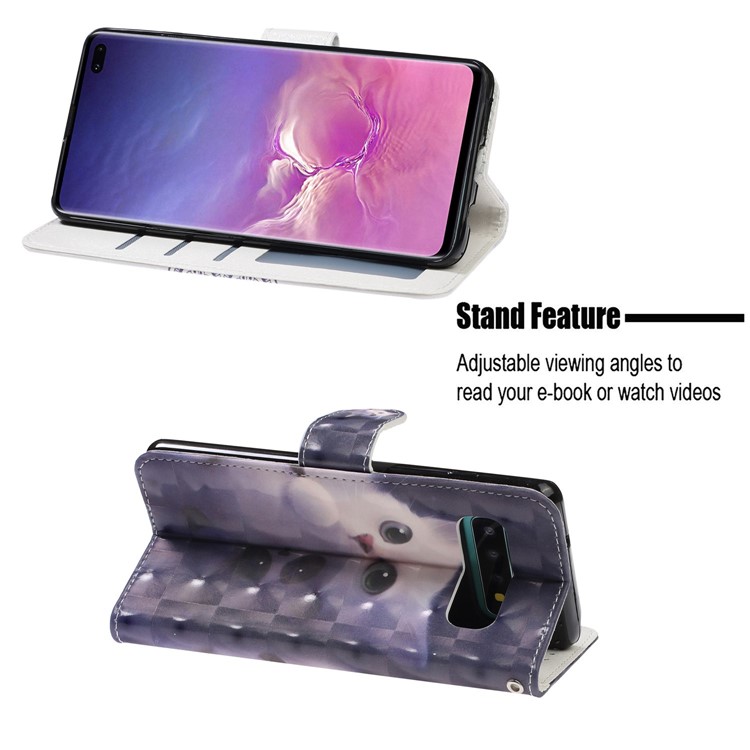 Pattern Printing Light Spot Decor Wallet Flip Leather Protective Cover with Strap for Samsung Galaxy S10 Plus - Cat-7