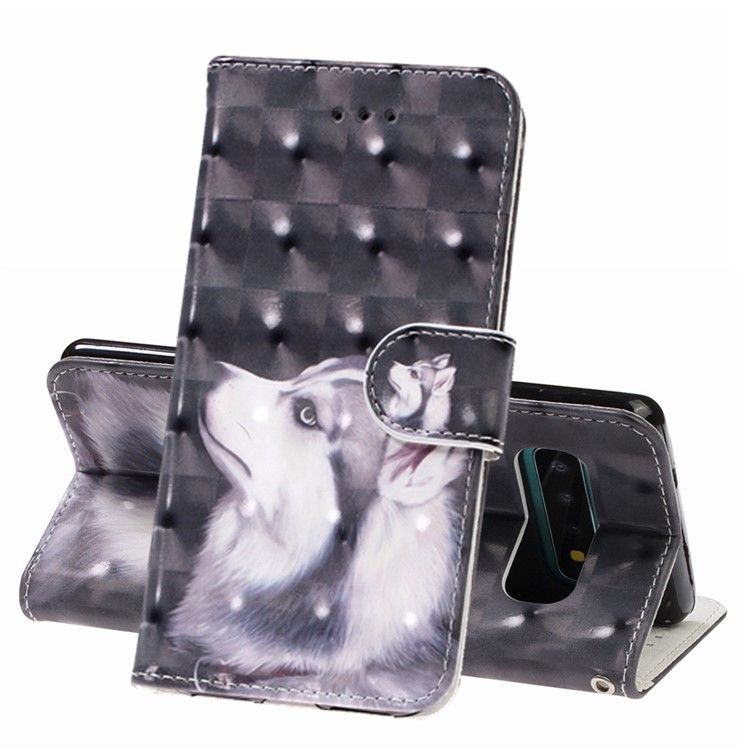Pattern Printing Light Spot Decor Wallet Flip Leather Protective Cover with Strap for Samsung Galaxy S10 Plus - White Wolf-1