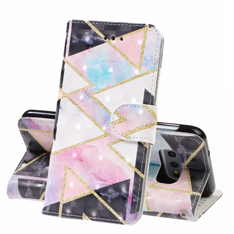 Pattern Printing Light Spot Decor Leather Wallet Cover with Strap for Samsung Galaxy S10e - Colorful Stone Grain-1