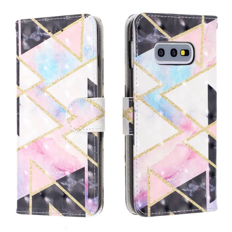 Pattern Printing Light Spot Decor Leather Wallet Cover with Strap for Samsung Galaxy S10e - Colorful Stone Grain-2