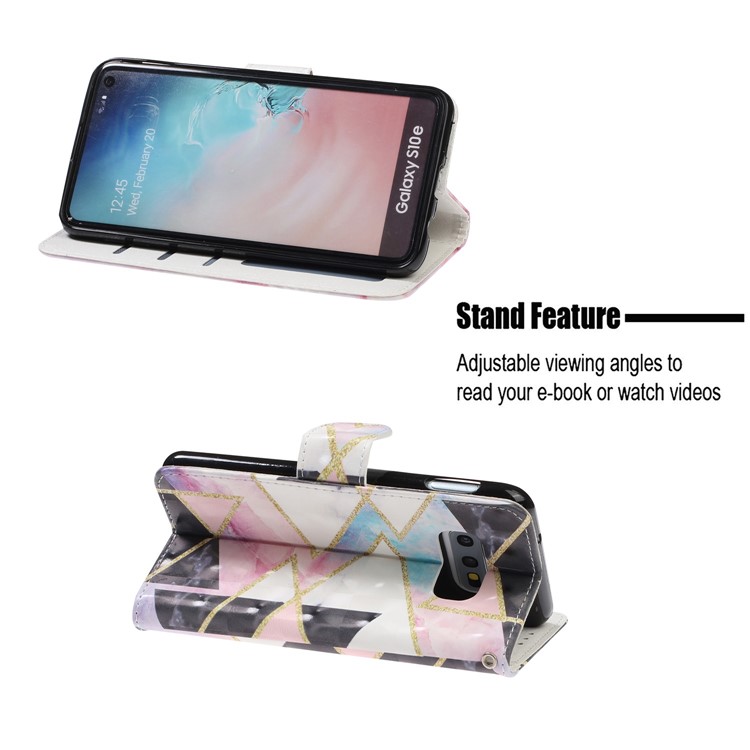 Pattern Printing Light Spot Decor Leather Wallet Cover with Strap for Samsung Galaxy S10e - Colorful Stone Grain-7