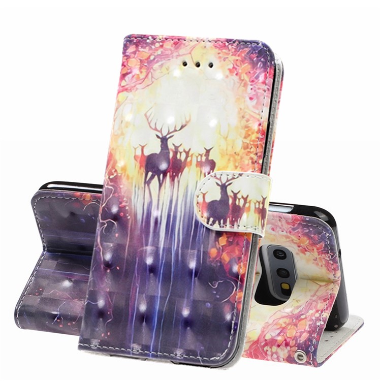 Pattern Printing Light Spot Decor Leather Wallet Cover with Strap for Samsung Galaxy S10e - Elks-1