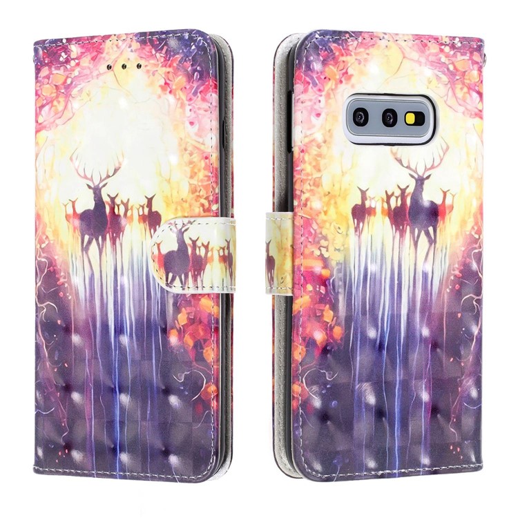 Pattern Printing Light Spot Decor Leather Wallet Cover with Strap for Samsung Galaxy S10e - Elks-2