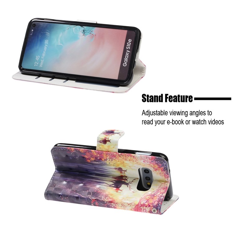 Pattern Printing Light Spot Decor Leather Wallet Cover with Strap for Samsung Galaxy S10e - Elks-7