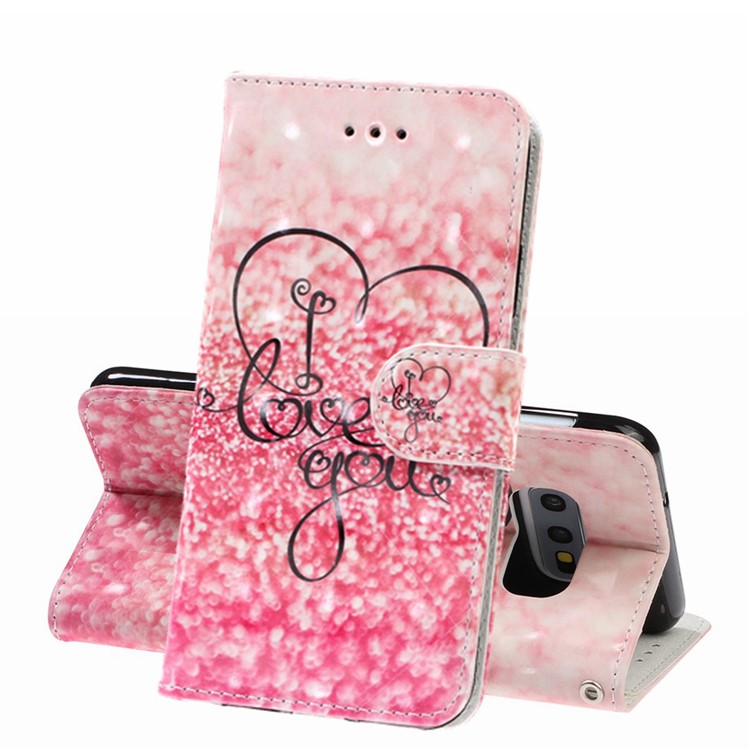 Pattern Printing Light Spot Decor Leather Wallet Cover with Strap for Samsung Galaxy S10e - I Love You-1