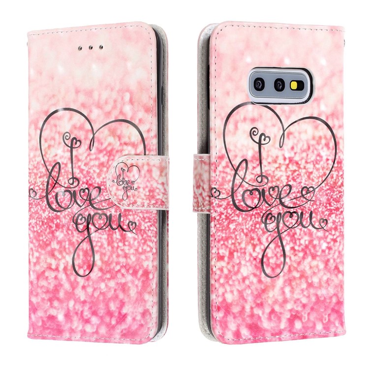 Pattern Printing Light Spot Decor Leather Wallet Cover with Strap for Samsung Galaxy S10e - I Love You-2