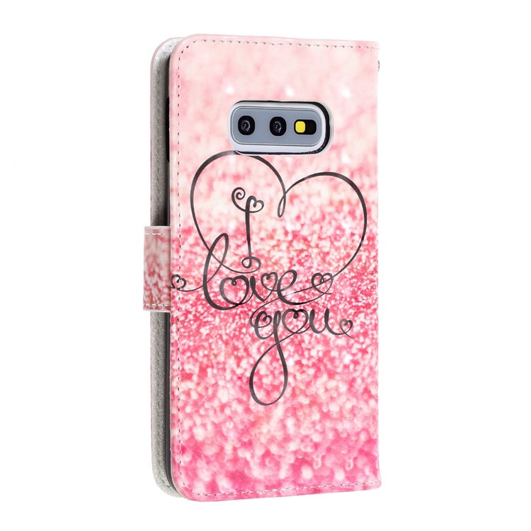 Pattern Printing Light Spot Decor Leather Wallet Cover with Strap for Samsung Galaxy S10e - I Love You-4