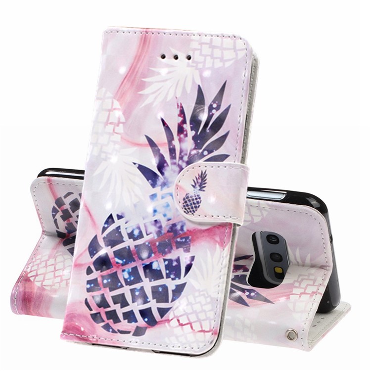 Pattern Printing Light Spot Decor Leather Wallet Cover with Strap for Samsung Galaxy S10e - Pineapple-1