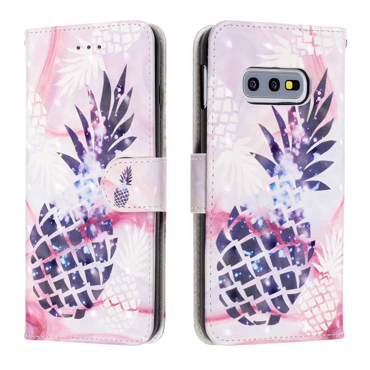Pattern Printing Light Spot Decor Leather Wallet Cover with Strap for Samsung Galaxy S10e - Pineapple-2