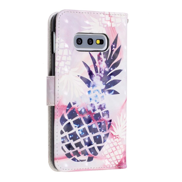 Pattern Printing Light Spot Decor Leather Wallet Cover with Strap for Samsung Galaxy S10e - Pineapple-4