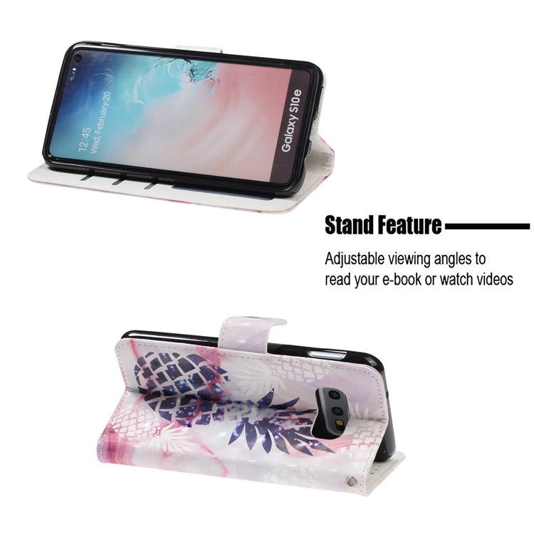 Pattern Printing Light Spot Decor Leather Wallet Cover with Strap for Samsung Galaxy S10e - Pineapple-7