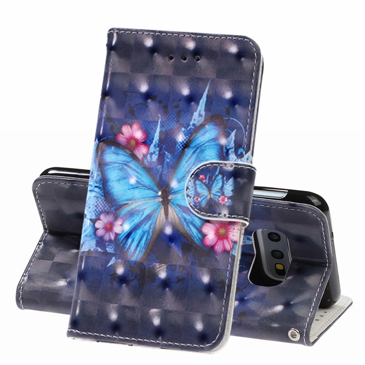 Pattern Printing Light Spot Decor Leather Wallet Cover with Strap for Samsung Galaxy S10e - Blue Butterflies-1