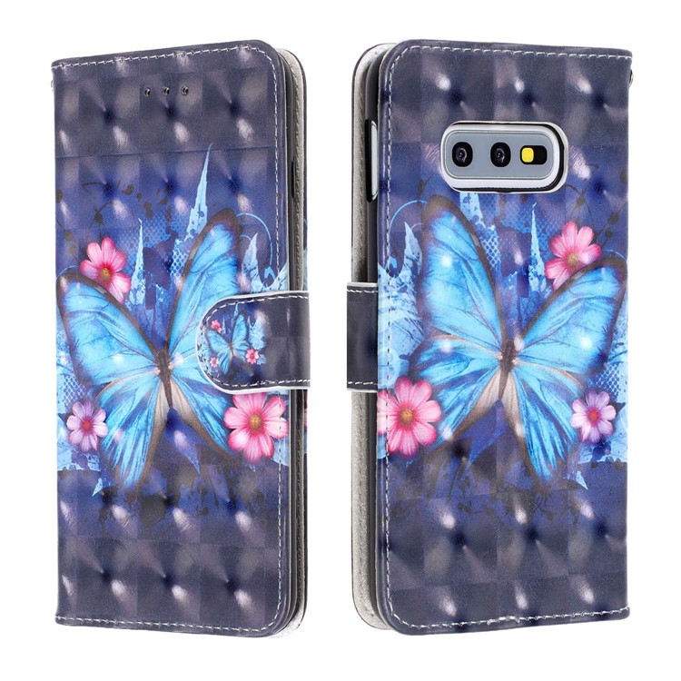 Pattern Printing Light Spot Decor Leather Wallet Cover with Strap for Samsung Galaxy S10e - Blue Butterflies-2