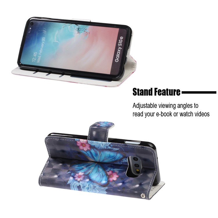 Pattern Printing Light Spot Decor Leather Wallet Cover with Strap for Samsung Galaxy S10e - Blue Butterflies-7