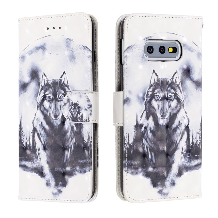 Pattern Printing Light Spot Decor Leather Wallet Cover with Strap for Samsung Galaxy S10e - Wolf-2