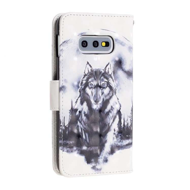 Pattern Printing Light Spot Decor Leather Wallet Cover with Strap for Samsung Galaxy S10e - Wolf-4