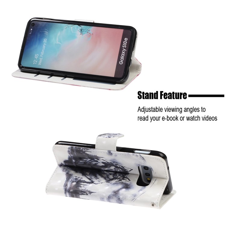 Pattern Printing Light Spot Decor Leather Wallet Cover with Strap for Samsung Galaxy S10e - Wolf-7