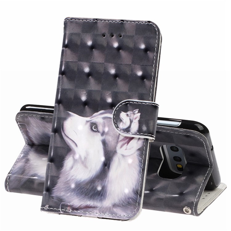 Couverture De Portefeuille En Cuir Avec Impression De Motif De Tache Lumineuse Décor Cuir Pour Samsung Galaxy S10e - Loup Blanc-1