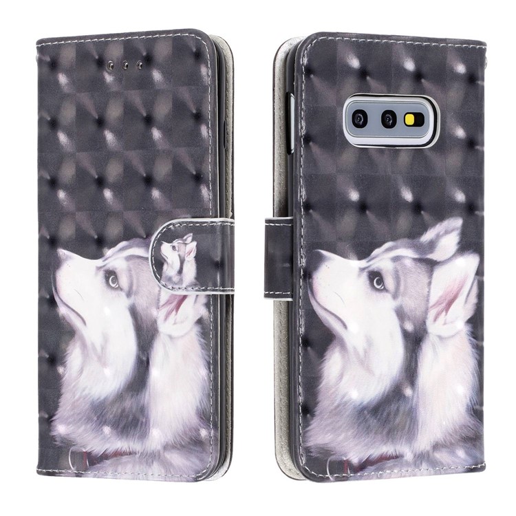 Couverture De Portefeuille En Cuir Avec Impression De Motif De Tache Lumineuse Décor Cuir Pour Samsung Galaxy S10e - Loup Blanc-2