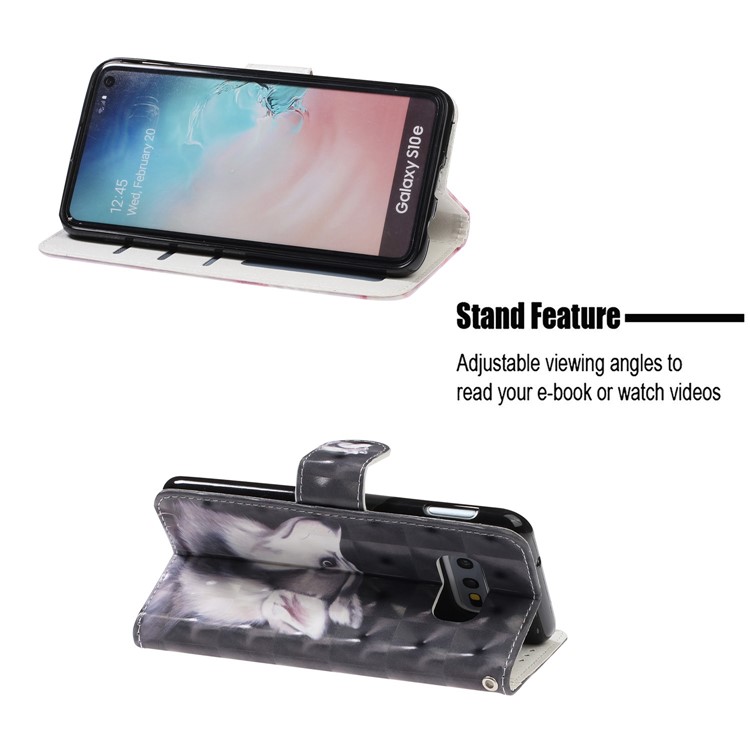 Couverture De Portefeuille En Cuir Avec Impression De Motif De Tache Lumineuse Décor Cuir Pour Samsung Galaxy S10e - Loup Blanc-7