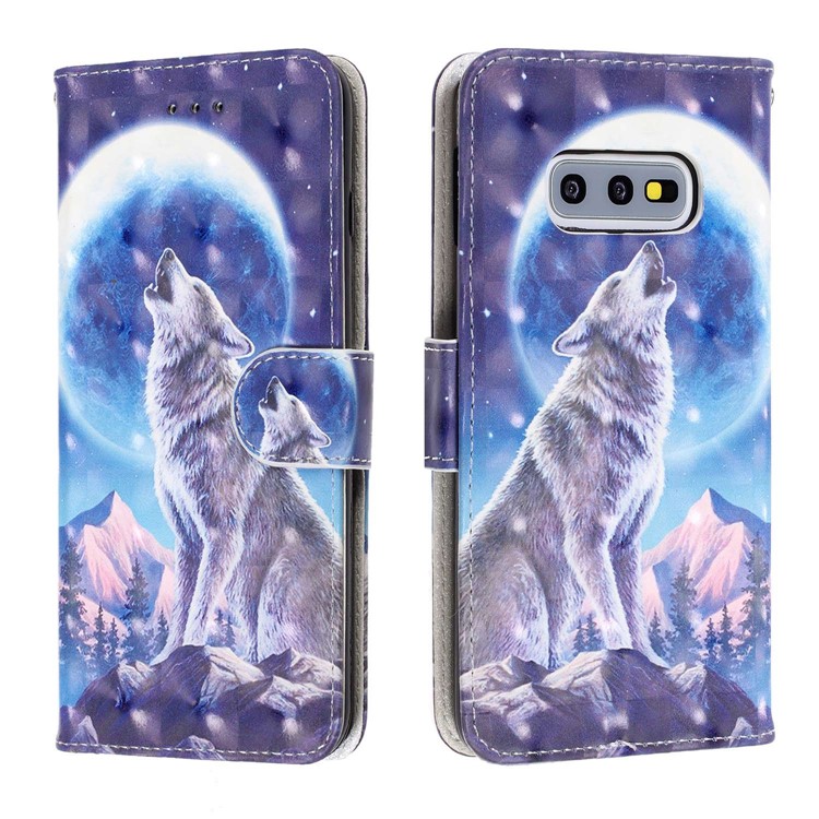 Pattern Printing Light Spot Decor Leather Wallet Cover with Strap for Samsung Galaxy S10e - Moonlight and Wolf-2
