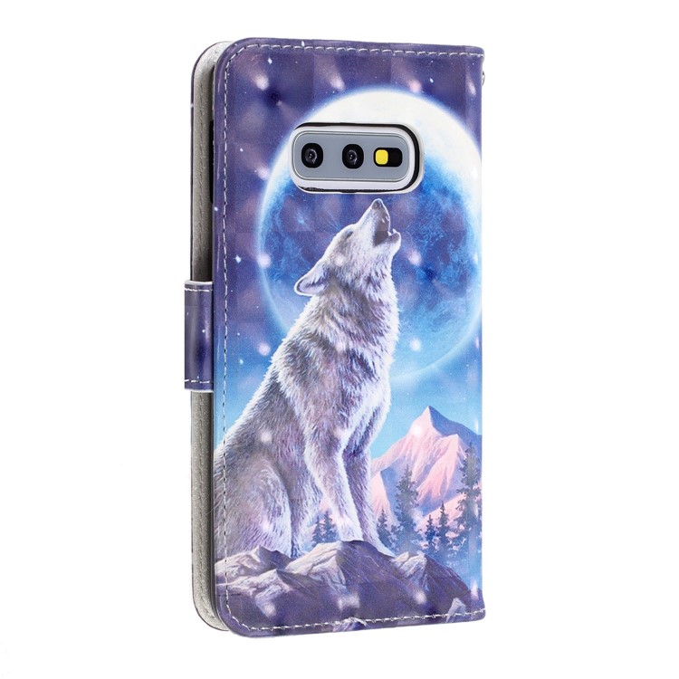 Pattern Printing Light Spot Decor Leather Wallet Cover with Strap for Samsung Galaxy S10e - Moonlight and Wolf-4