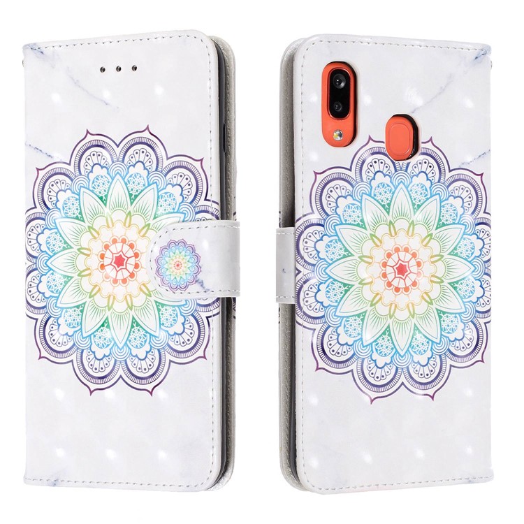 Light Spot Pattern Printing Leather Wallet Case for Samsung Galaxy A20/A30 - Charming Flower-2