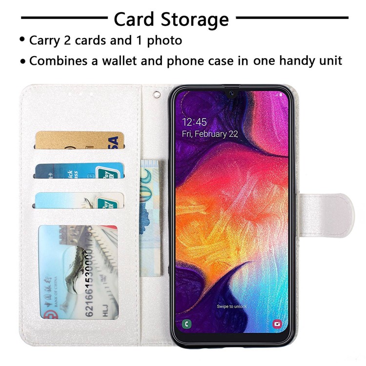 Light Spot Pattern Printing Leather Wallet Case for Samsung Galaxy A20/A30 - Charming Flower-9