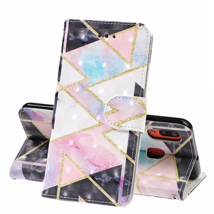 Light Spot Pattern Printing Leather Wallet Case for Samsung Galaxy A20/A30 - Polygon-1