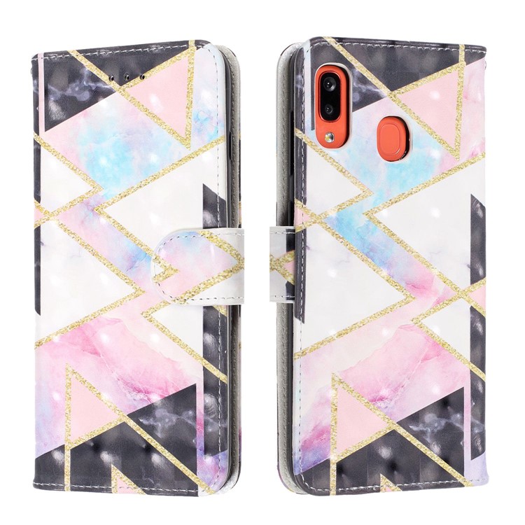 Light Spot Pattern Printing Leather Wallet Case for Samsung Galaxy A20/A30 - Polygon-2